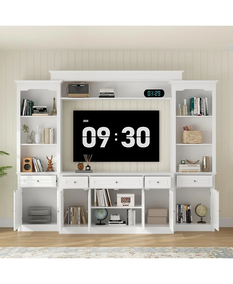 Homsee 104 Inch Wall Mount Tv Stand with Storage - Large Entertainment Center | Modern Wall Unit with Floating Shelf & Bookcases | For Living Room