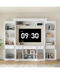 Homsee 104 Inch Wall Mount Tv Stand with Storage - Large Entertainment Center | Modern Wall Unit with Floating Shelf & Bookcases | For Living Room
