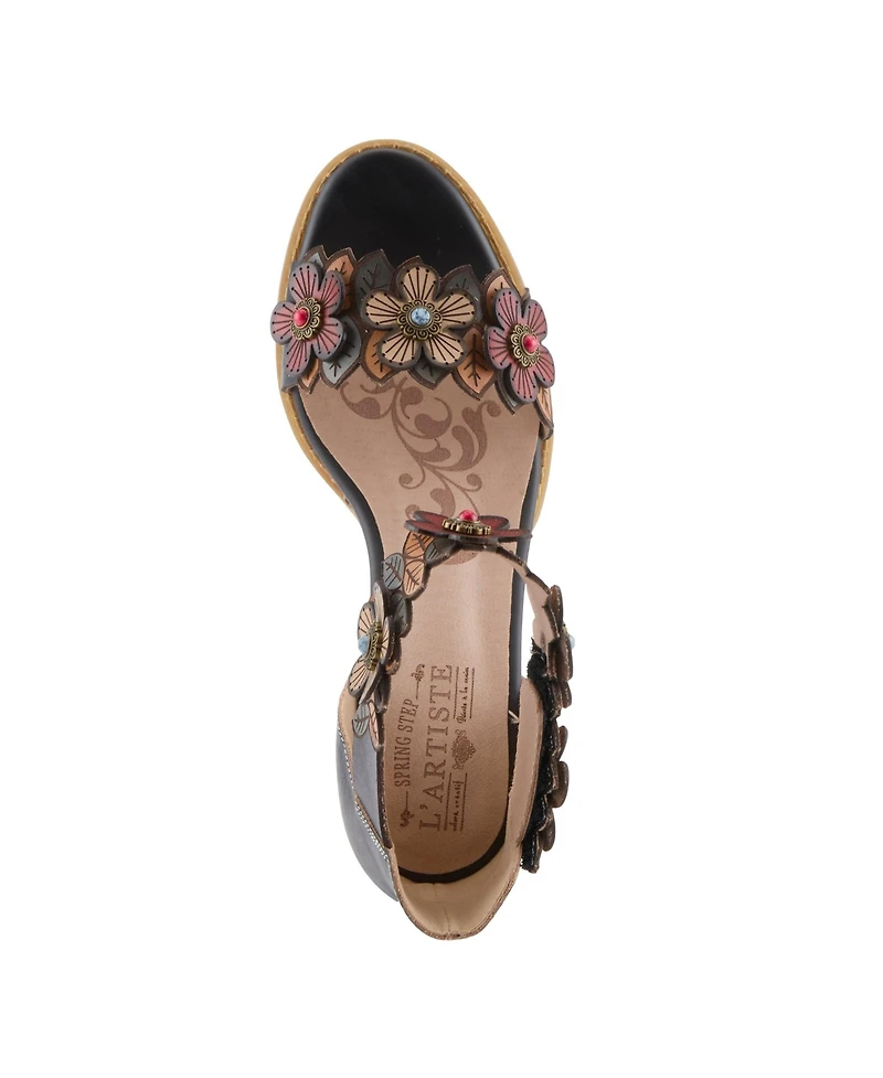 L'Artiste Women s Doublelove Floral Block Heel with Dressy Cushioned Comfort