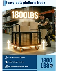 gaomon Platform Truck Cart with Cage 6-in-1 Foldable Hand Truck Heavy-Duty Dolly with 4 Wheels for Grocery Laundry and Warehouse