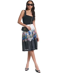Karl Lagerfeld Paris Women's Printed Organza Floral Stripe A-Line Skirt