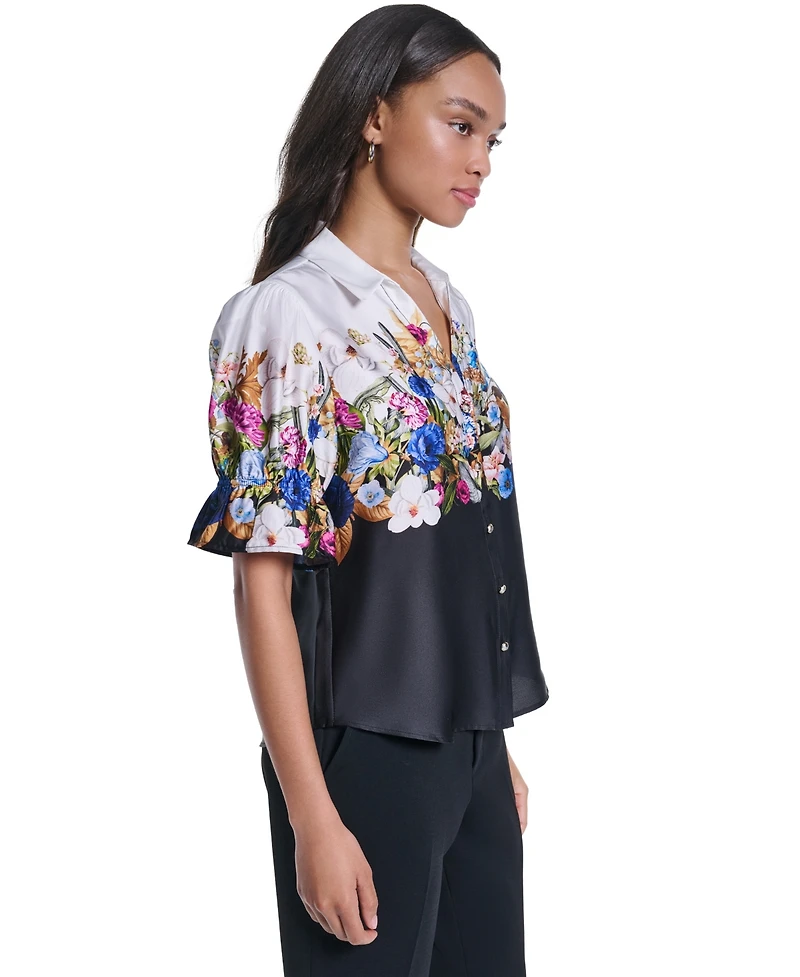 Karl Lagerfeld Paris Women's Floral Button-Front Blouse