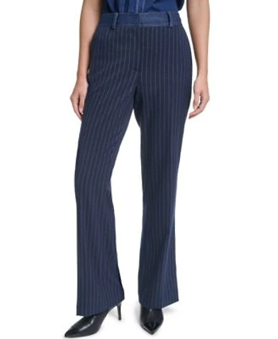 Karl Lagerfeld Paris Womens Striped Straight Leg Denim Waistband Pants