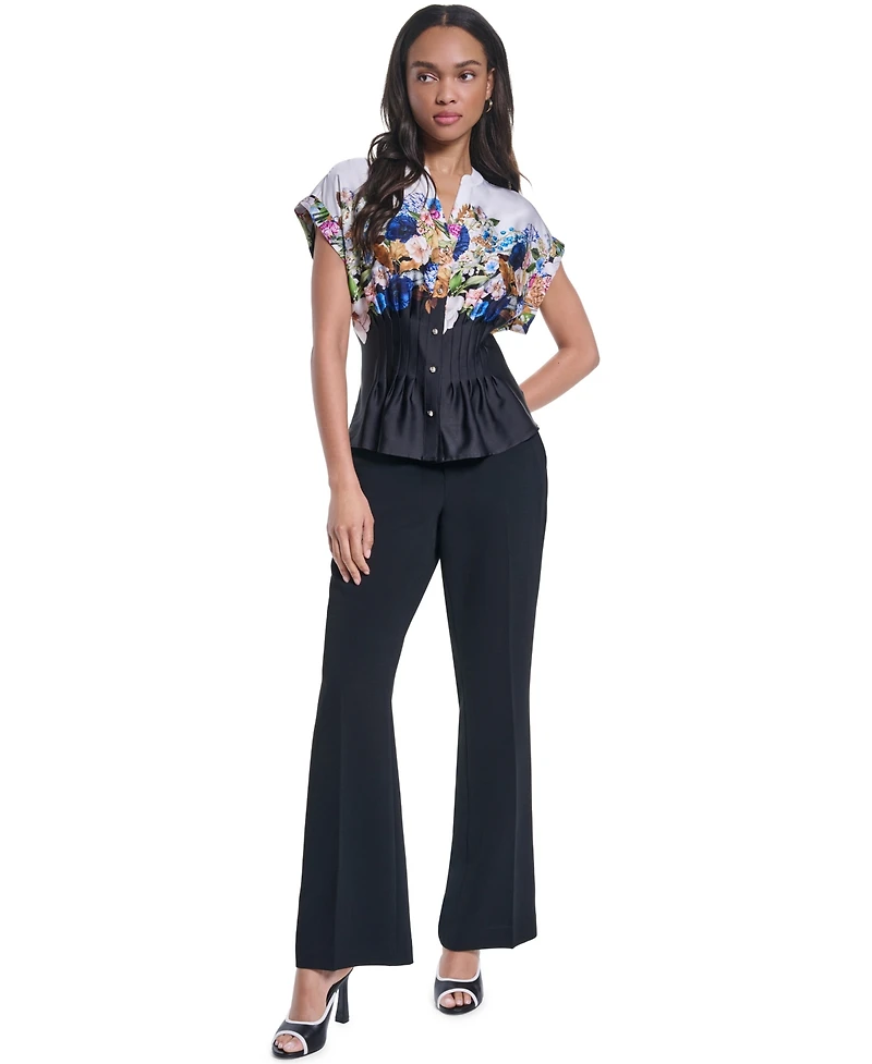 Karl Lagerfeld Paris Women's Floral Pleated Button-Front Blouse