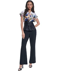 Karl Lagerfeld Paris Women's Floral Pleated Button-Front Blouse