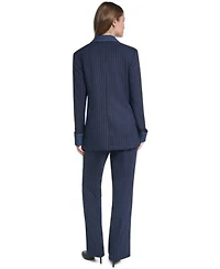 Karl Lagerfeld Paris Womens Button Front Collared Blazer Striped Straight Leg Denim Waistband Pants
