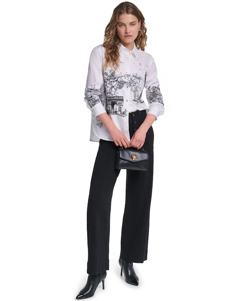 Karl Lagerfeld Paris Women's Parisian Graphics Long-Sleeve Shirt