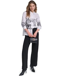Karl Lagerfeld Paris Women's Parisian Graphics Long-Sleeve Shirt