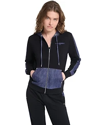 Karl Lagerfeld Paris Women's Zip-Up Denim-Contrast Hooded Jacket
