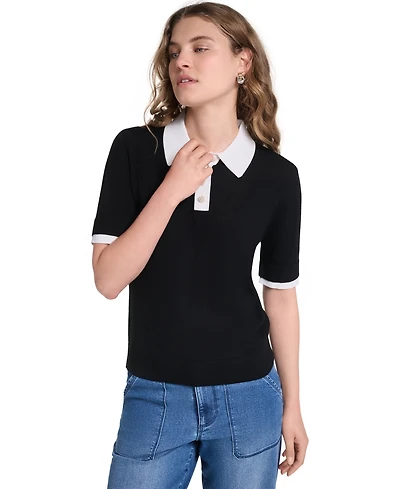 Karl Lagerfeld Paris Women's Short-Sleeve Contrast Collar Sweater