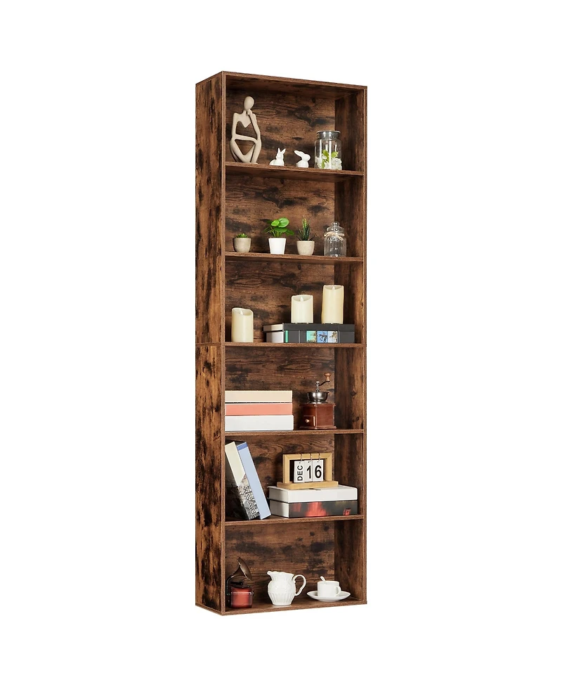 homfan 6 Tier Tall Wooden Bookcase Open Standing Bookshelf Display Storage Shelves for Home Office