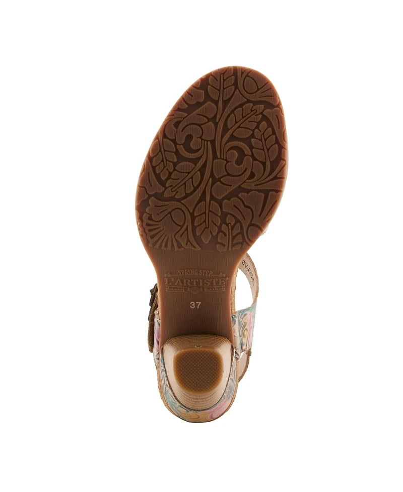 L'Artiste Women's Shesfab Embossed Leather Sandal with Soft Cork Comfort