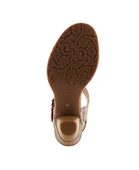 L'Artiste Women's Shesfab Embossed Leather Sandal with Soft Cork Comfort