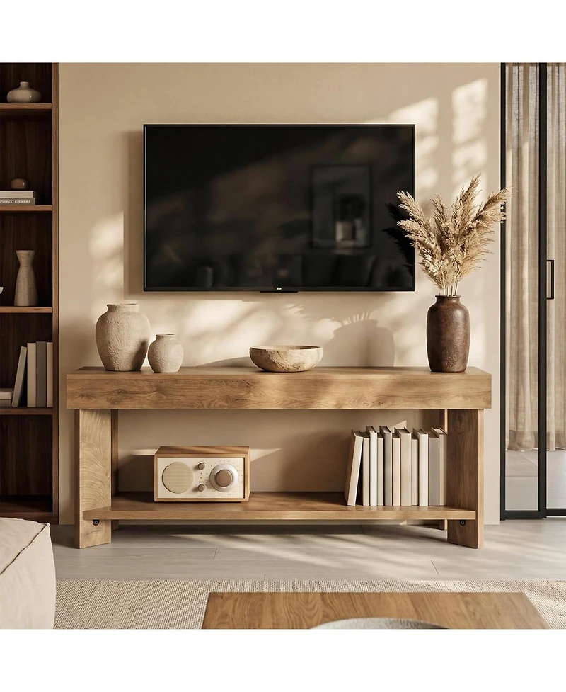 Tribesigns Tv Stand for 55/60/65 Inch Tv, Farmhouse Media Console with 2-Tier Storage for Living Room