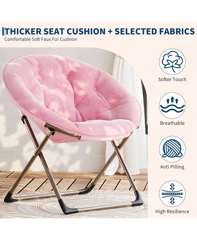 gaomon Saucer Chair, Comfy Chair Faux Fur Lounge Moon Chair with Folding Metal Frame, Oversized Plush Foldable Flower Accent Seat