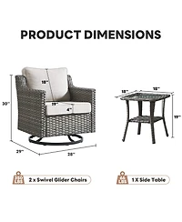 Pocassy 3 Pieces Patio Furniture Set, Swivel Rocker Chairs Wicker Outdoor Bistro Set with Rocking Chair, Thickened Cushions and Table