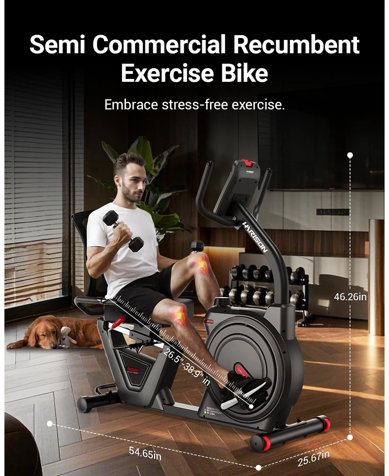 Harison Recumbent Exercise Bike, 400 lbs Capacity with Arm Exerciser and Lcd Monitor