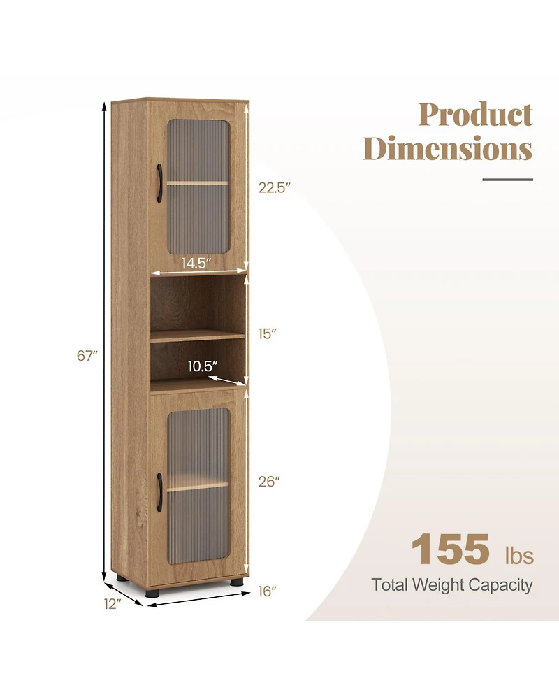 Costway Bathroom Cabinet, Slim Floor Storage Cabinet with 2 Fluted Doors,4 Rubber Feet