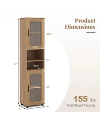 Costway Bathroom Cabinet, Slim Floor Storage Cabinet with 2 Fluted Doors,4 Rubber Feet