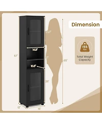 Costway Bathroom Cabinet, Slim Floor Storage Cabinet with 2 Fluted Doors,4 Rubber Feet