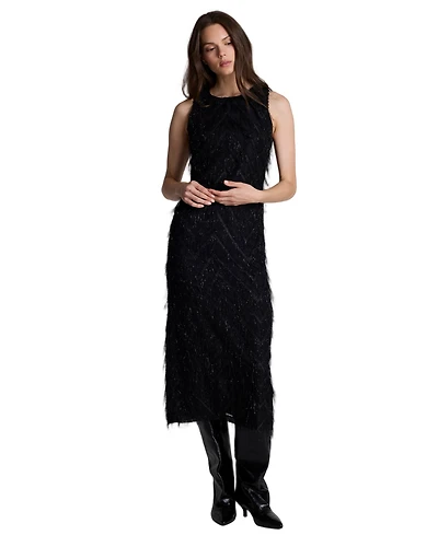 Kenneth Cole Women's Sleeveless Novelty Fringed Organza Midi Dress