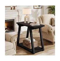 Slickblue Narrow Solid Wood End Table with 2-Tier Storage