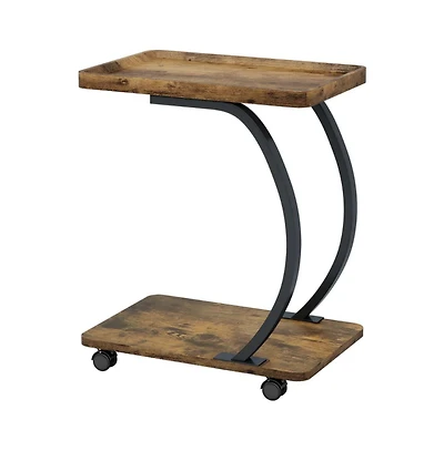 Slickblue C-Shaped 2-Tier Industrial End Table with Wheels