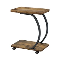 Slickblue C-Shaped 2-Tier Industrial End Table with Wheels