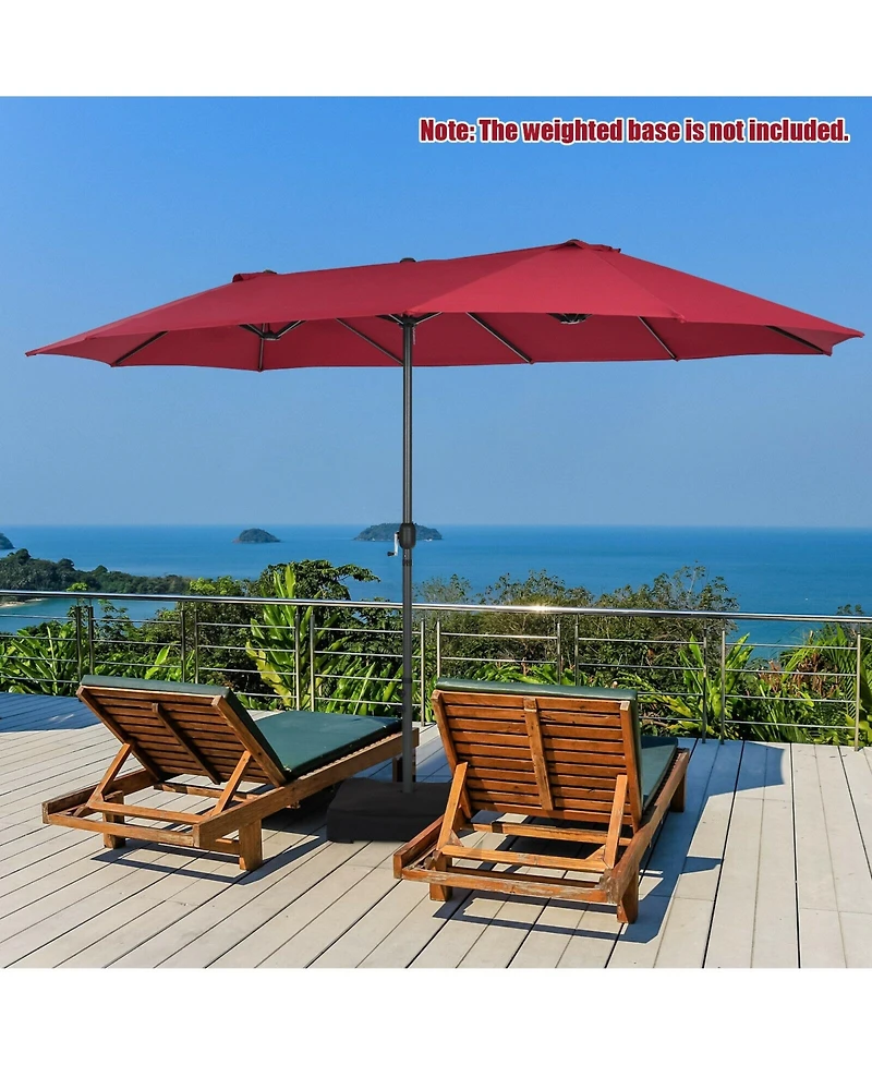 Sugift 15 ft Twin Patio Double-Sided Market Umbrella with Hand Crank System