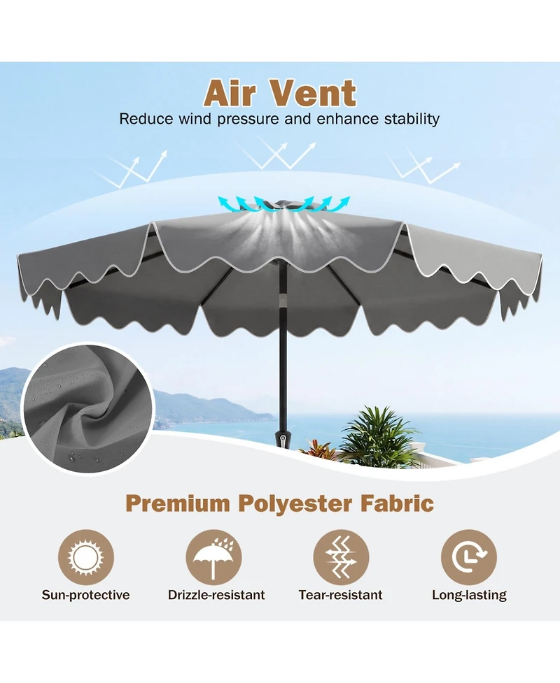 Sugift 9 ft Patio Umbrella with Weighted Cross Base and Two Sandbags