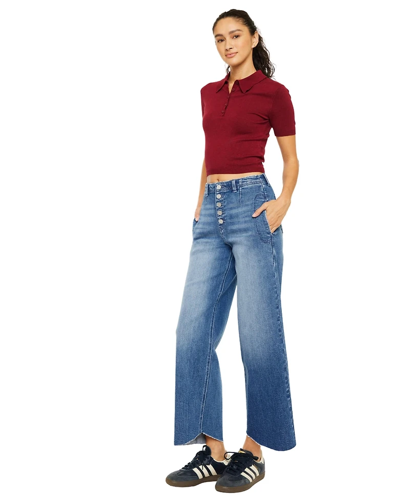 KanCan Women's Aliana High Rise Crop Wide-Leg Jeans