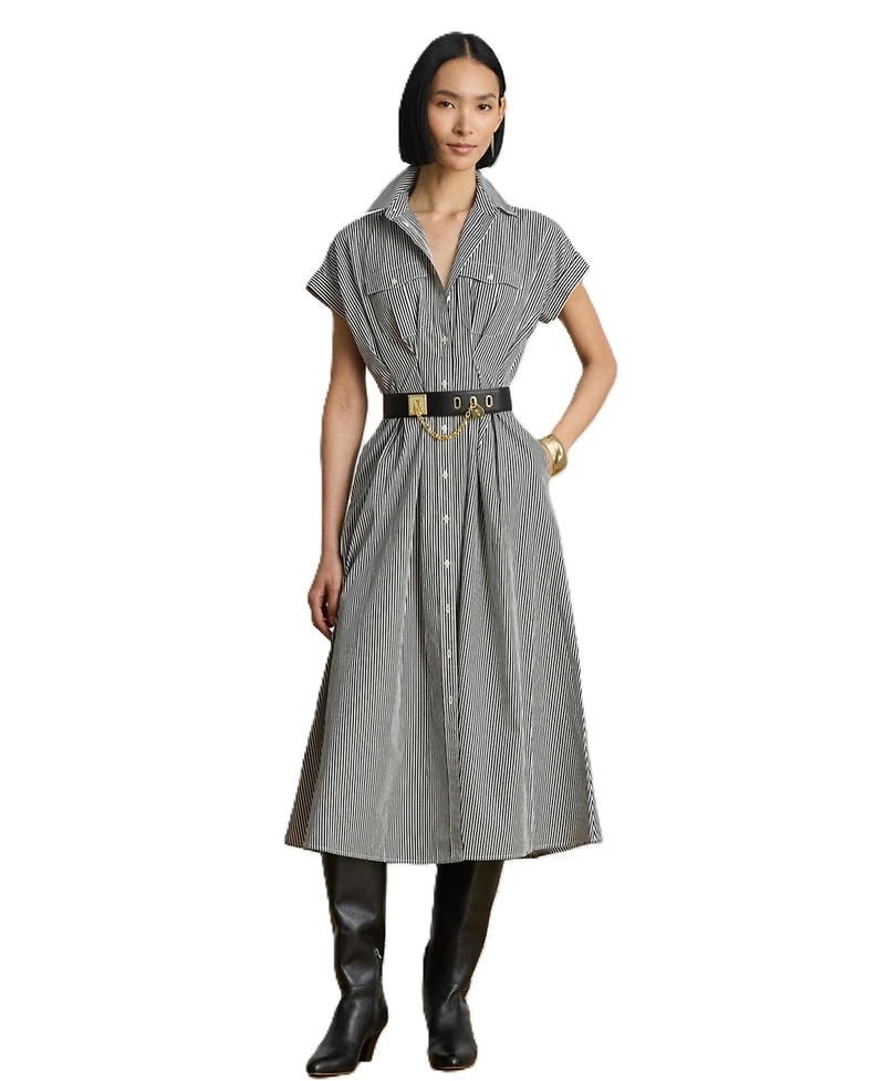 Lauren Ralph Women's Striped Pleated Broadcloth Shirt Dress