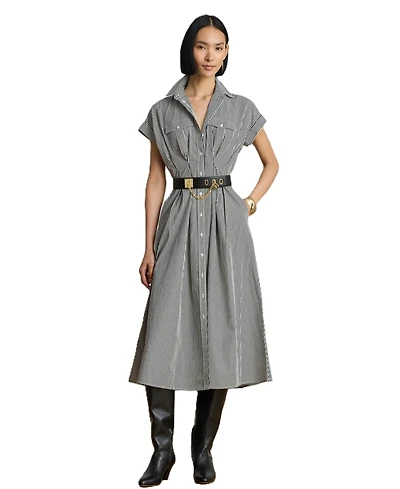 Lauren Ralph Women's Striped Pleated Broadcloth Shirt Dress