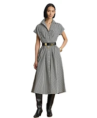 Lauren Ralph Women's Striped Pleated Broadcloth Shirt Dress
