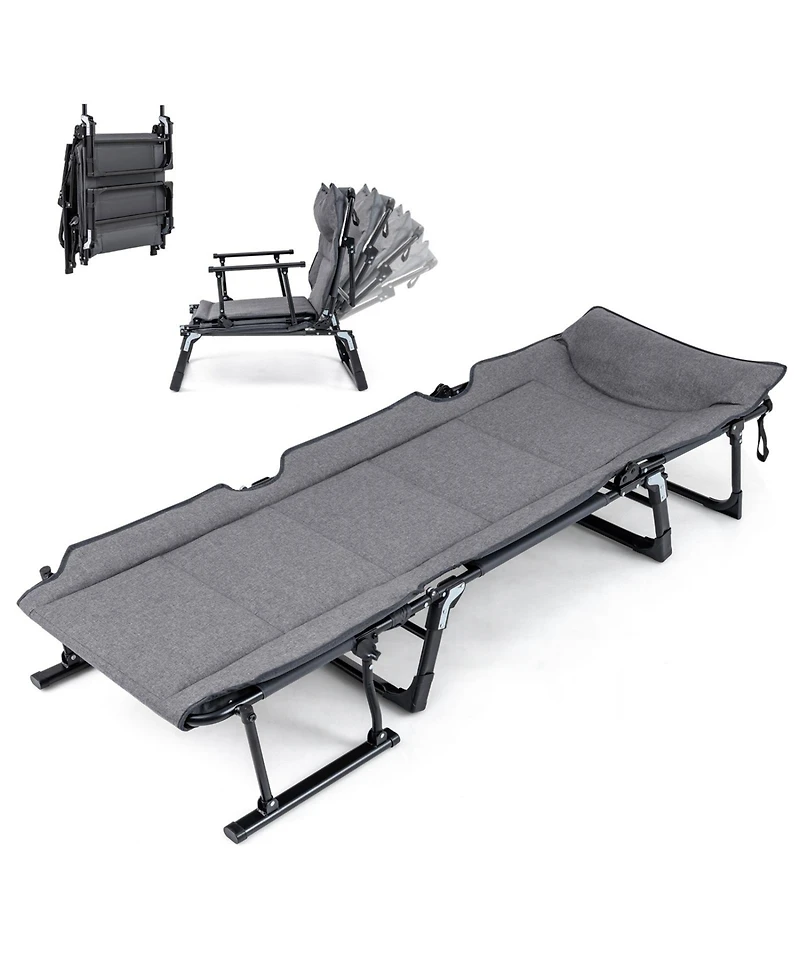 Sugift 3 in 1 Folding Camping Cot Padded Convertible Single Sofa Chair and Sleeper