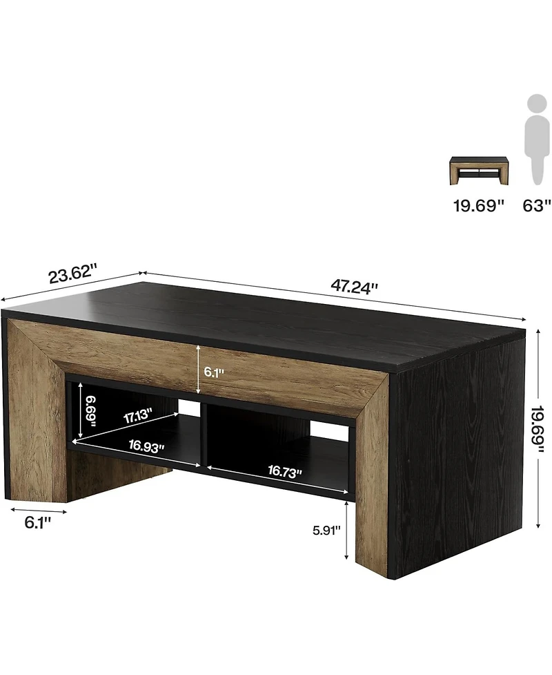 Tribesigns Rectangular Coffee Table with 2-Tier Storage,Wood Center Table with Durable Trapezoidal Legs for Living Room,Heavy Duty