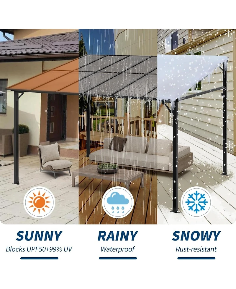 gaomon Outdoor Lean to Gazebo, Wall Mounted Patio Hardtop Gazebo Pergola with Polycarbonate Roof, Upgraded Steel Frame Hardtop Pavilion for Patio