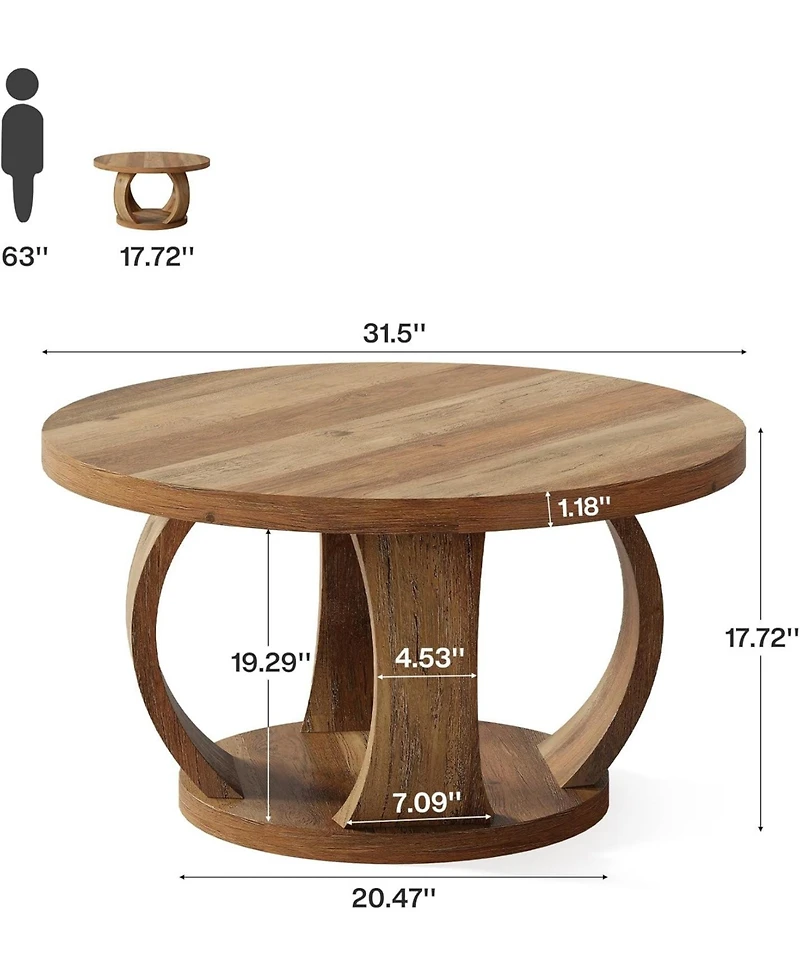Tribesigns Round Coffee Table,2-Tier Circle Coffee Table with Storage,Farmhouse Wooden Center Furniture for Living Room,Small Space