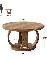 Tribesigns Round Coffee Table,2-Tier Circle Coffee Table with Storage,Farmhouse Wooden Center Furniture for Living Room,Small Space