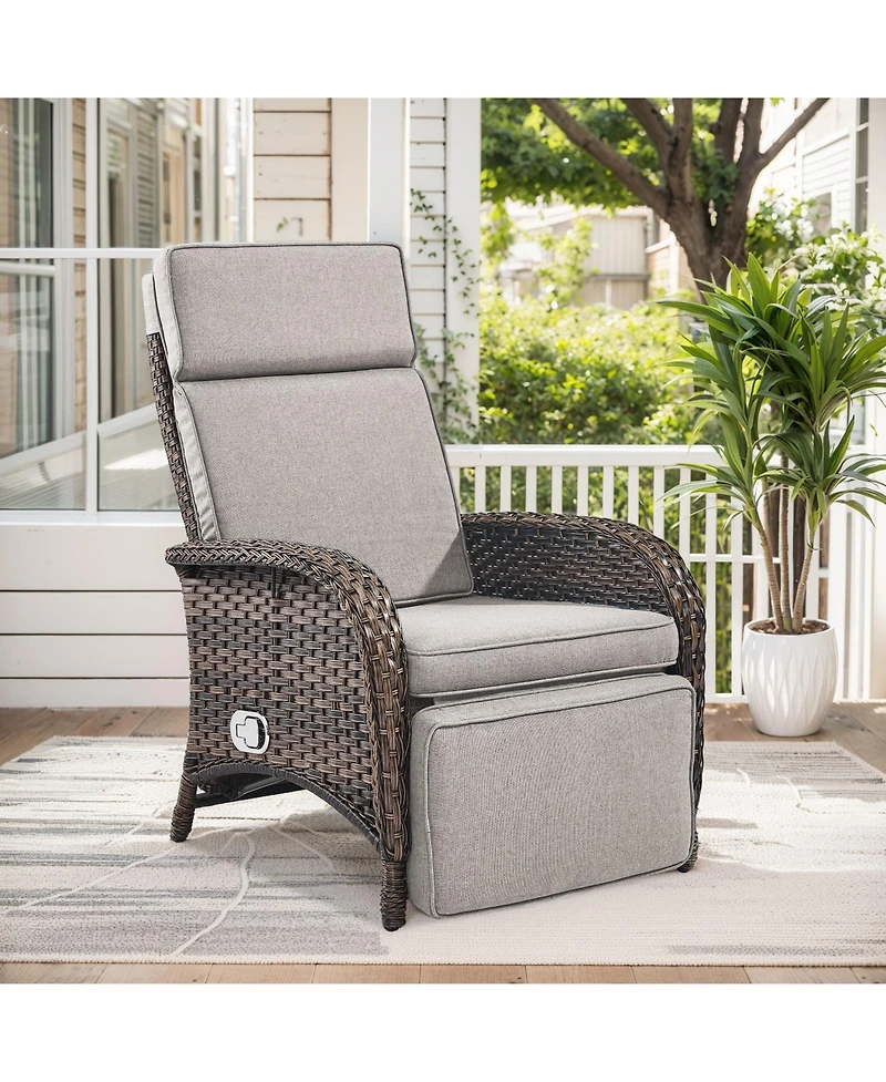 Pocassy Outdoor Recliner Chair for Patio, Wicker Balcony with Ergonomic High Backrest Removable Cushion, Patio Porch Garden