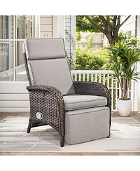 Pocassy Outdoor Recliner Chair for Patio, Wicker Balcony with Ergonomic High Backrest Removable Cushion, Patio Porch Garden