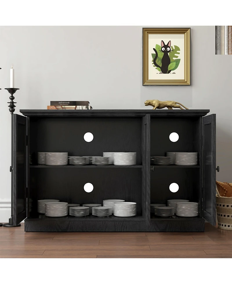 Clihome Buffet Sideboard Cabinet with 3 Mirrored Acrylic Doors, Adjustable Shelves Mdf Storage