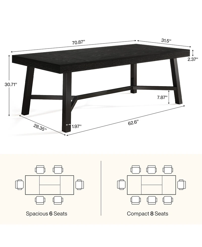 Tribesigns 70.9-Inch Dining Table for 6-8, Large Farmhouse Kitchen with Reinforced Metal Legs