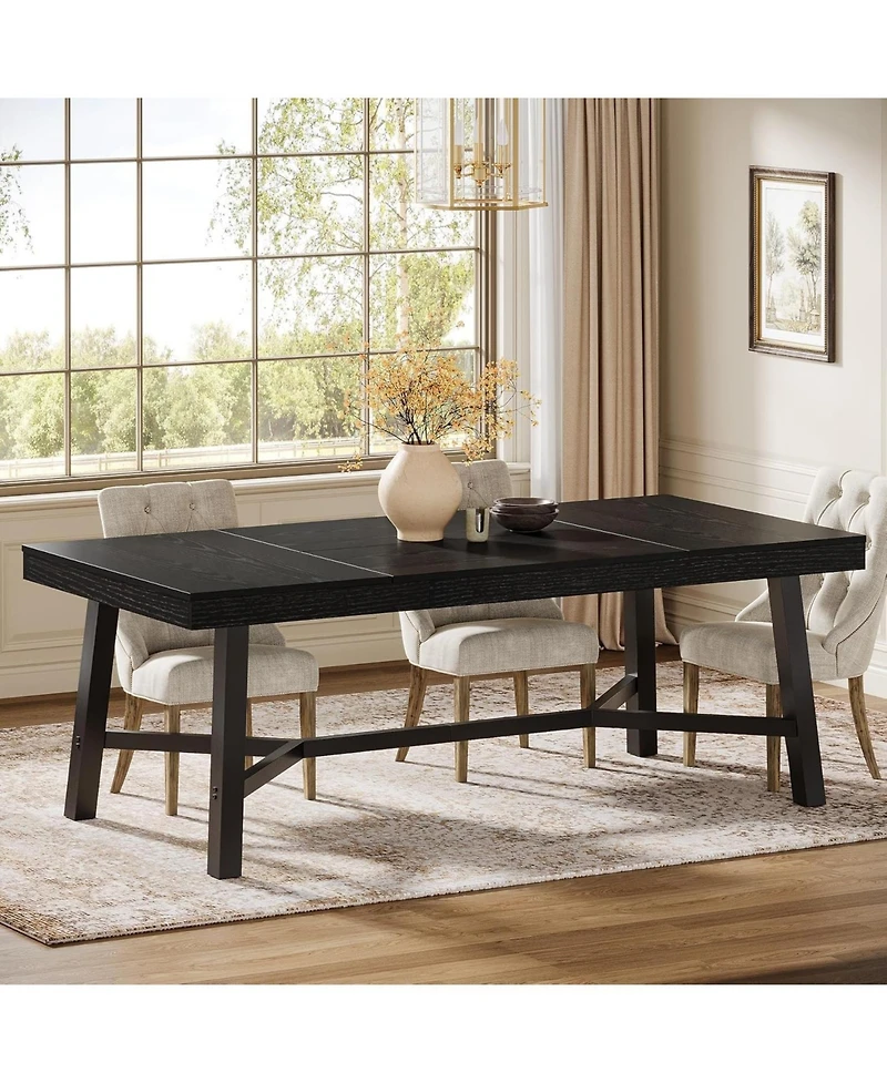Tribesigns 70.9-Inch Dining Table for 6-8, Large Farmhouse Kitchen with Reinforced Metal Legs