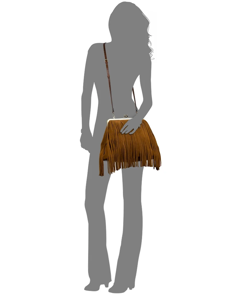 Patricia Nash Vivienne Suede Medium Kiss-Lock Frame Fringe Handbag