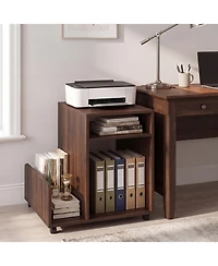 Gymax Room End and Side Tables Rolling Table Storage Rack 4 Universal Wheels 2 Lockable