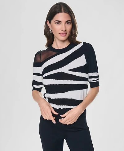 Dkny Women's Zebra-Print 3/4-Sleeve Sweater