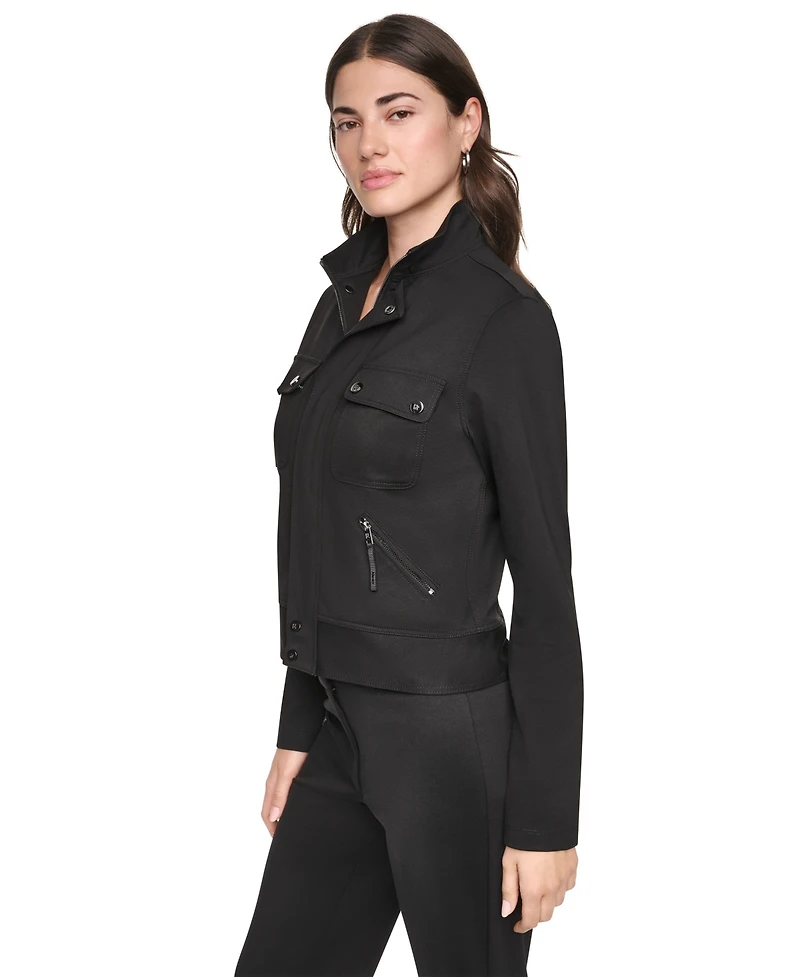Dkny Women's Soho Ponte Tech Zip-Front Jacket