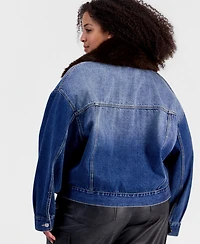 And Now This Plus Removable Faux-Fur Collar Denim Cropped Jacket, Macy's Exclusive