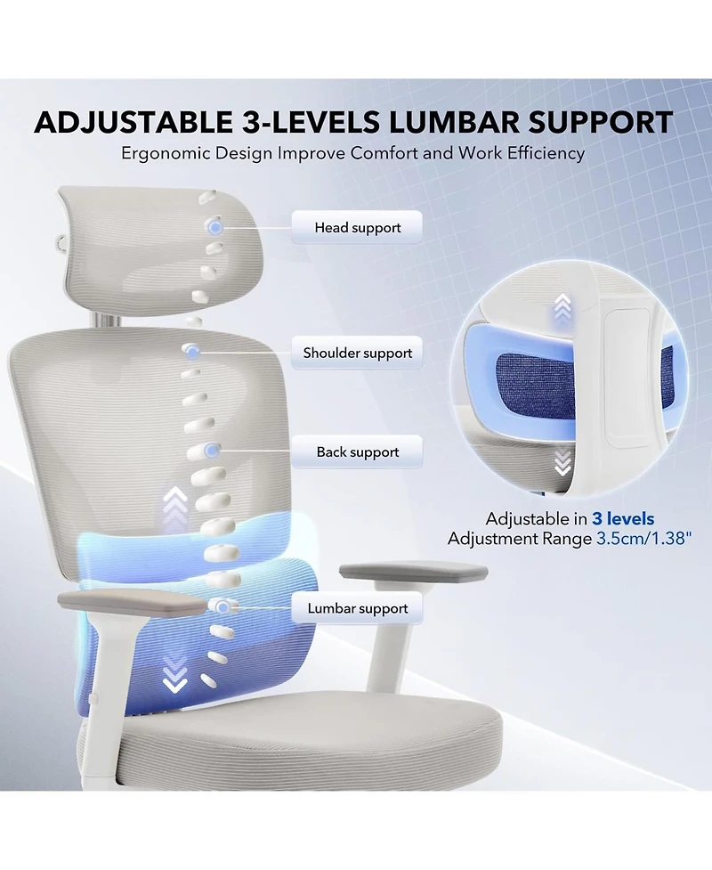 gaomon Ergonomic Office Chair, Computer Desk Chair Comfy with Adjustable Padded Headrest,Comfortable Lumbar Support and3D Armrest Gaming Chairs